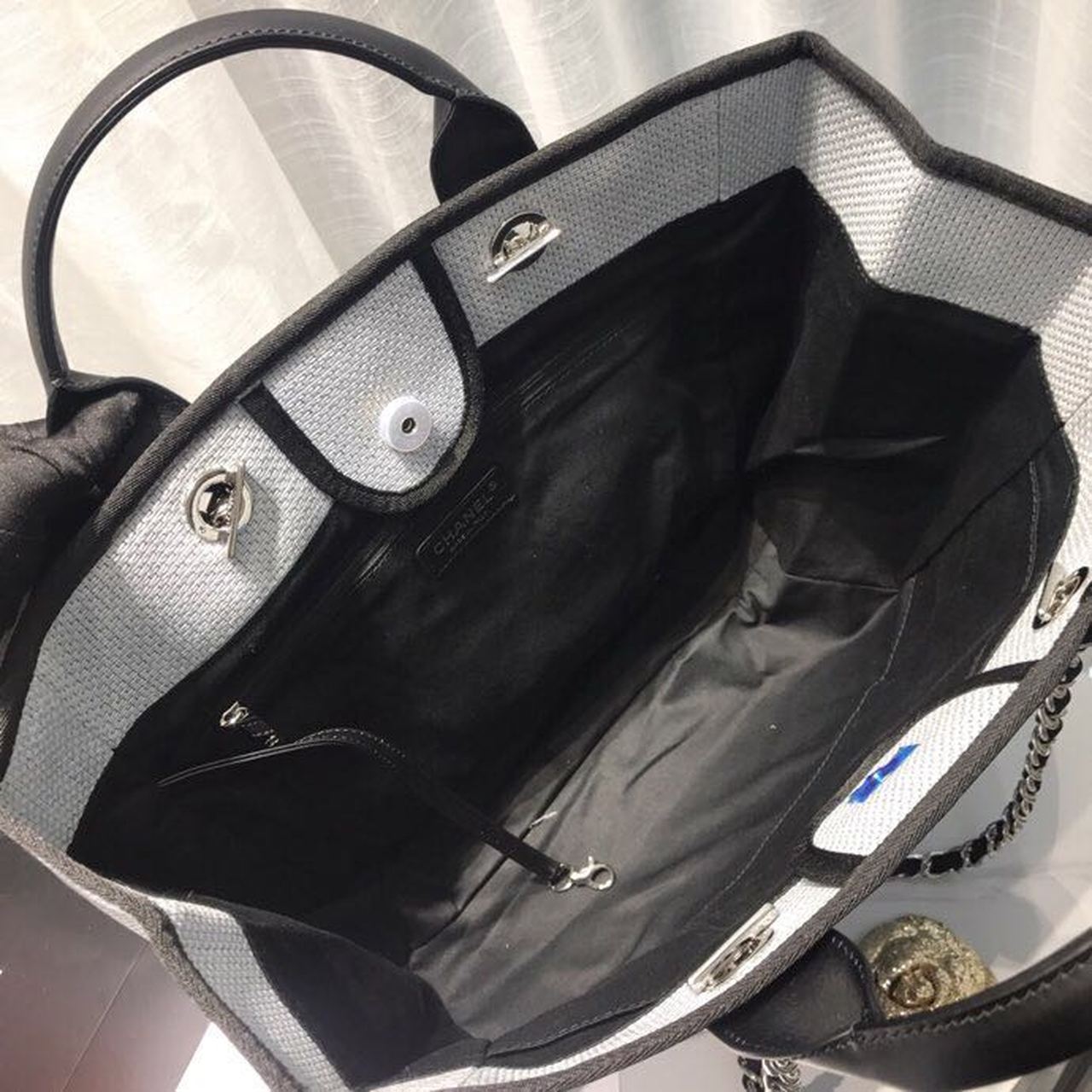 Chanel Deauville Tote 38cm Canvas Bag Spring/Summer Collection Light Grey/Black/Multi