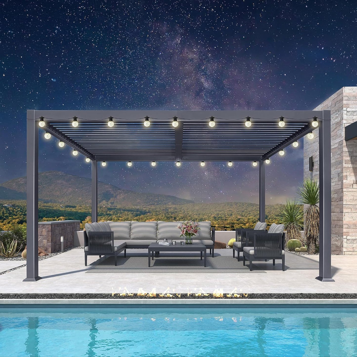 PURPLE LEAF 11.5' x 15' Louvered Aluminum Pergola with Adjustable Roof