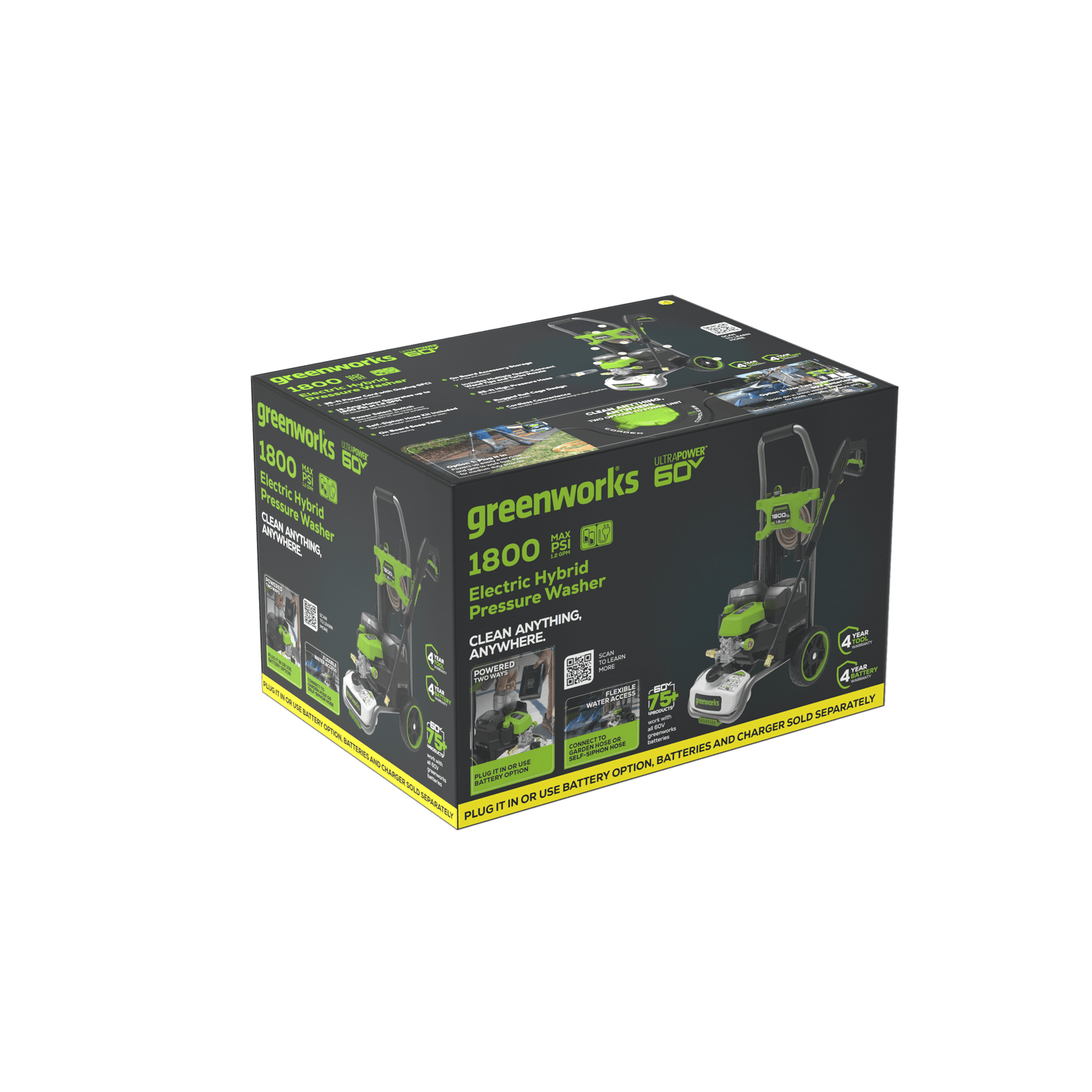 Greenworks Hybrid 60V 1800 PSI at 1.2 GPM Electric Cold Water Pressure Washer 5109402T