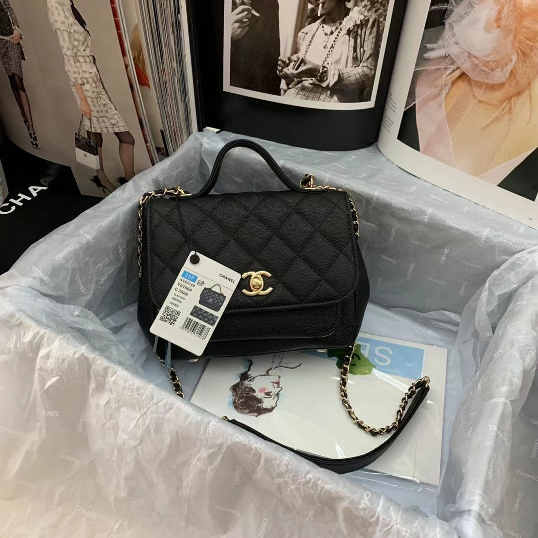 Chanel Flap Bag Top Handle With Chain 19cm Black