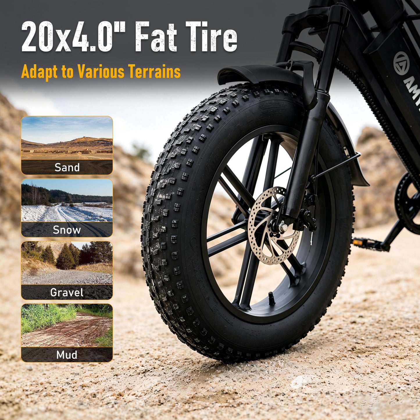 AMYET G60 Electric Bike for Adults, Peak 1500W Ebike 48V 20Ah, 20"x4" Fat Tire E Mountain Bike, UL2849