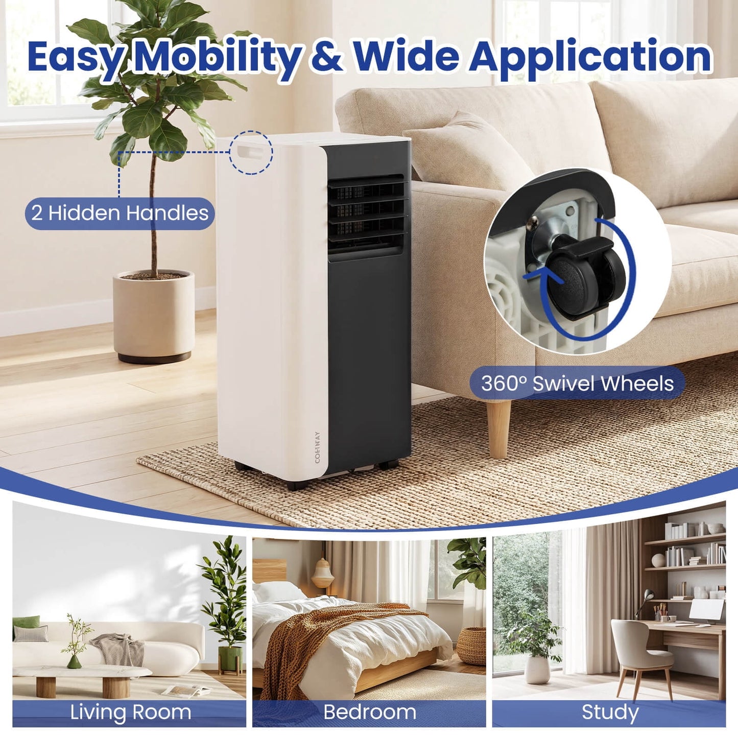 Costway 8000 BTU 3 in 1 Portable Air Conditioner with Fan & Dehumidifier Mode, Sleep Mode, 24H Timer
