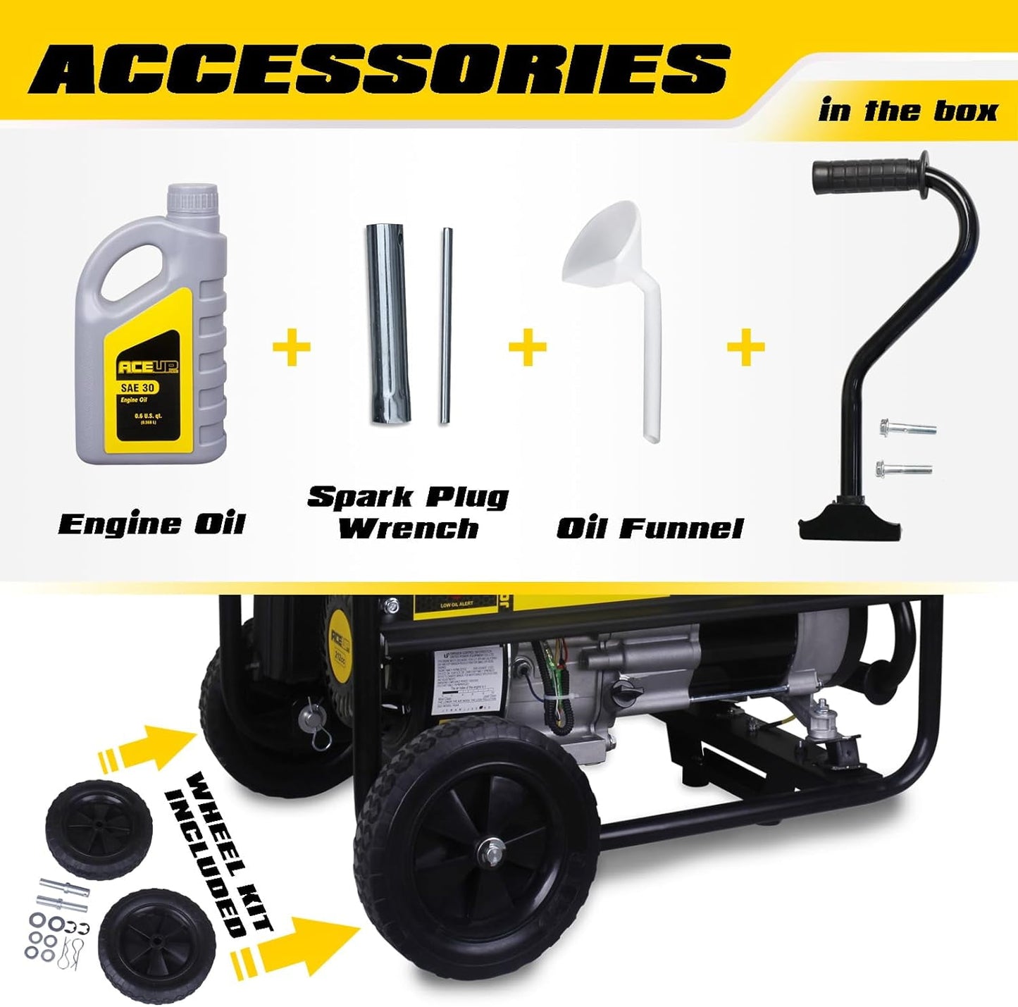 Aceup Energy Portable Generator 4500 Watt Gas Powered Equipment with Wheel Kit & Oil, 4000W Generator EPA & CARB Compliant