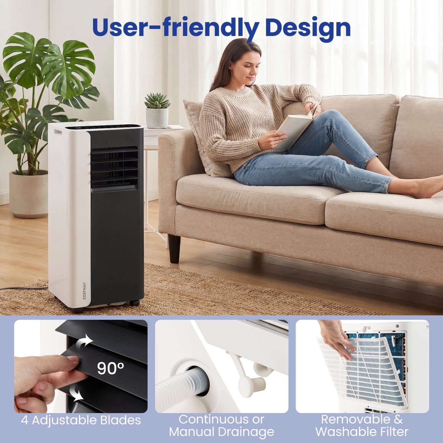 Costway 8000 BTU 3 in 1 Portable Air Conditioner with Fan & Dehumidifier Mode, Sleep Mode, 24H Timer