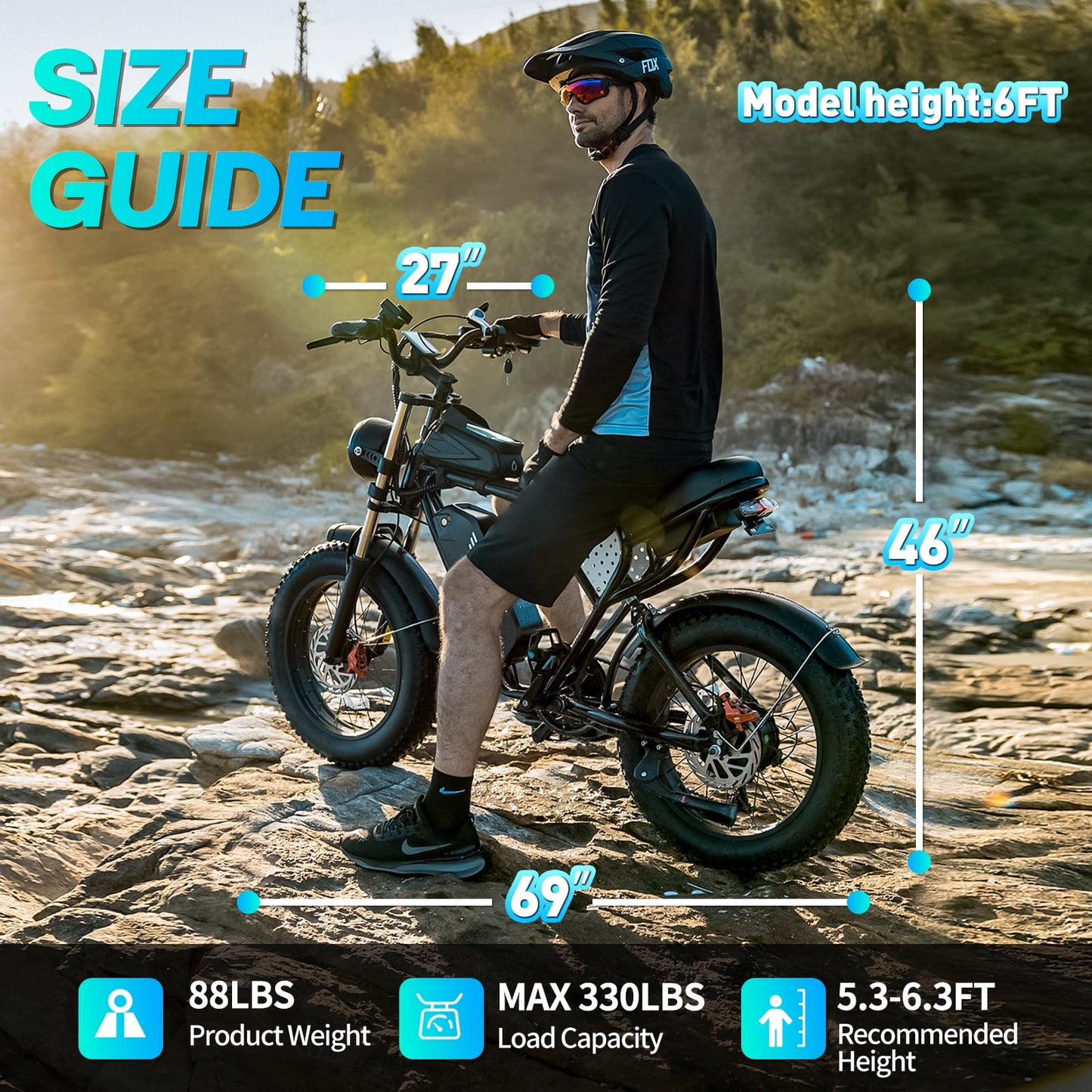 YVY Electric Bike for Adults,Peak 1500W 48V 20AH,Max 80 Miles E-Mountain Bike, 20'' Fat Tire Full Suspension Electric Bicycle