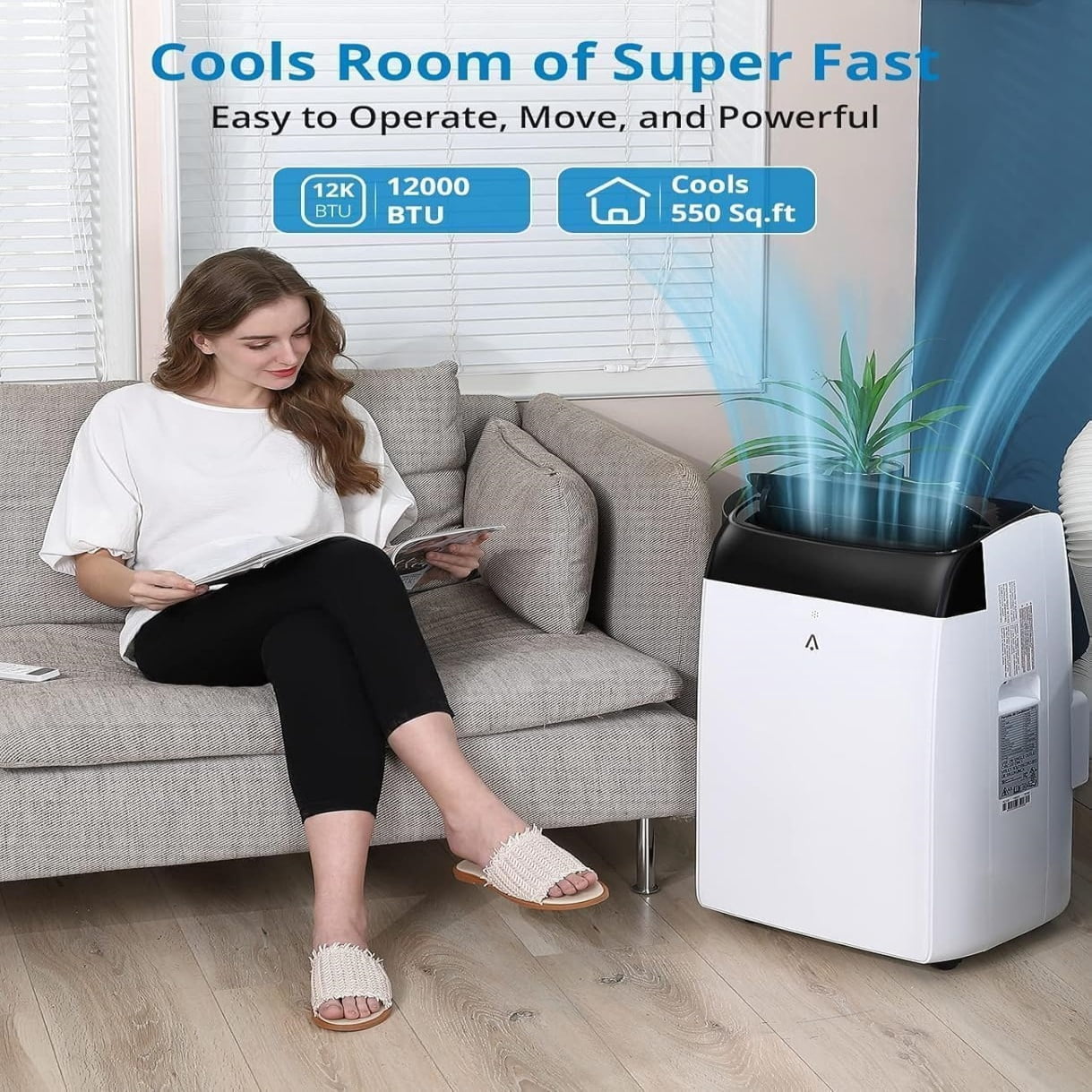 JoanKaren Portable Air Conditioner 12000 BTU,Cools Rooms Up to 550 Sq. Ft,3-in-1 Indoor AC Unit with Cooling,Dehumidifier,Fan,Remote Control & Complete Window Kit