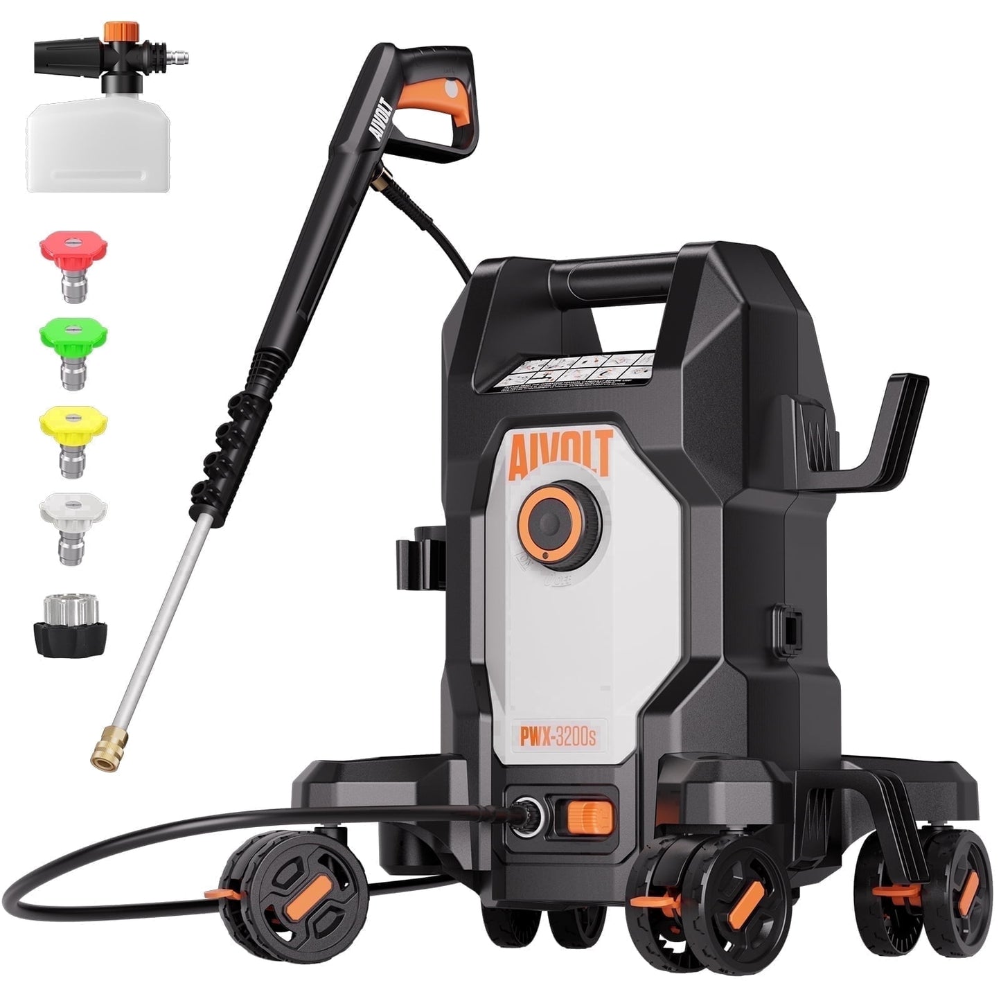 AIVOLT Corded Electric Pressure Washer 4800 PSI, 2.76 GPM, 4 Nozzles, Soap Tank, Anti-Tipping, 36ft Cable, 25ft Hose Cold Water Power Washer
