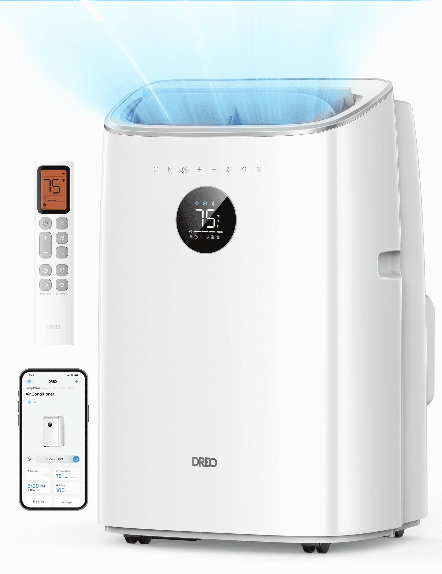 DREO Portable Air Conditioner 8000 BTU ASHRAE (5000 BTU DOE), Drainage-free Cooling, 45dB Quiet Smart Standing AC for Room, APP/Voice/Remote, 24H Timer with Fan/Dehumidifier, Covers up to 150 sq. ft
