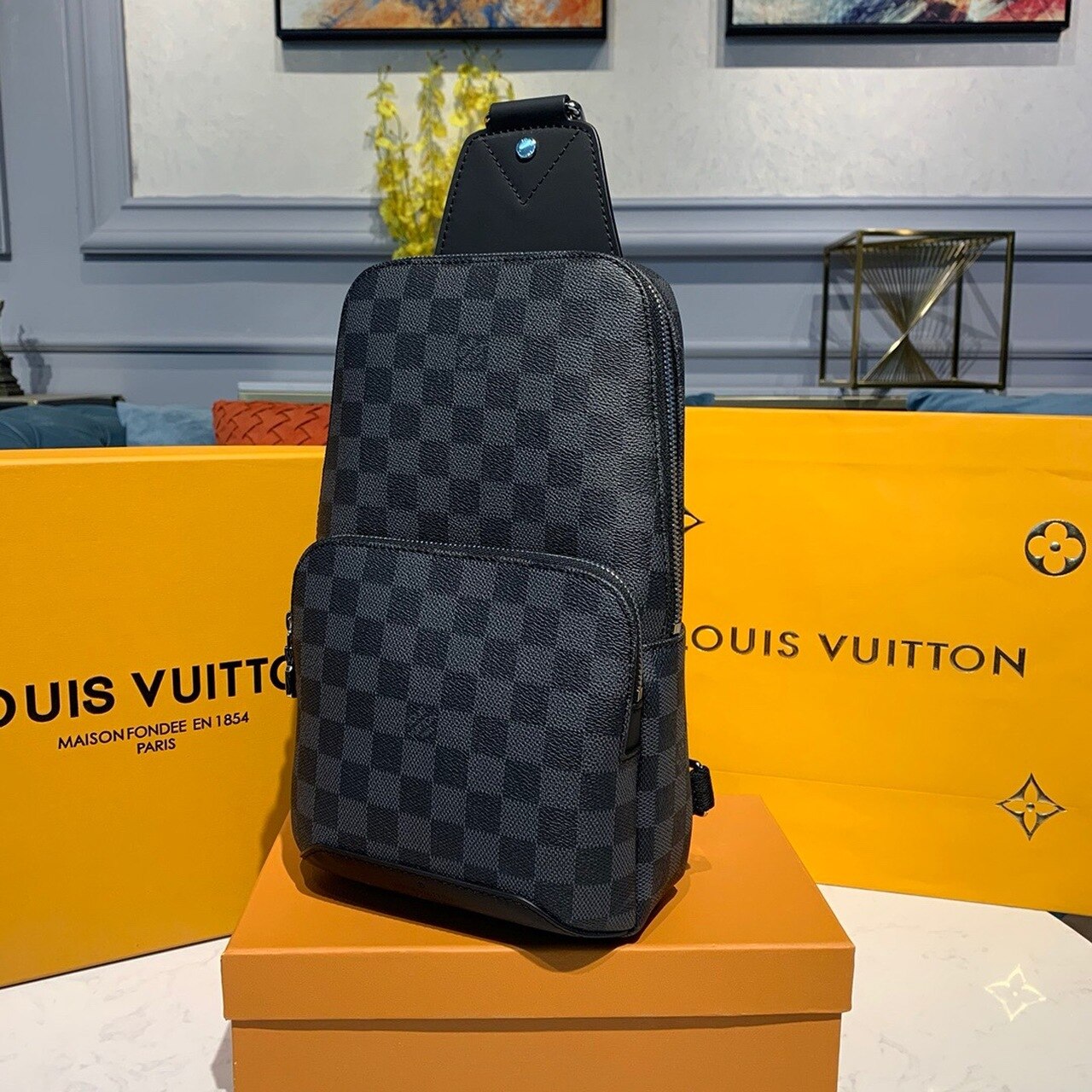 Louis Vuitton Avenue Sling Bag 32cm Damier Graphite Canvas Spring/Summer Collection M41719, Black