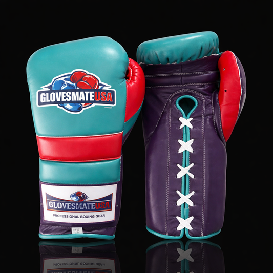 GlovesMateUSA Elite Lace-Up Boxing Gloves – Blue / Purple / Red