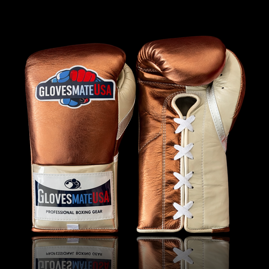 GlovesMateUSA Elite Lace-Up Boxing Gloves – Brown / Beige / Silver