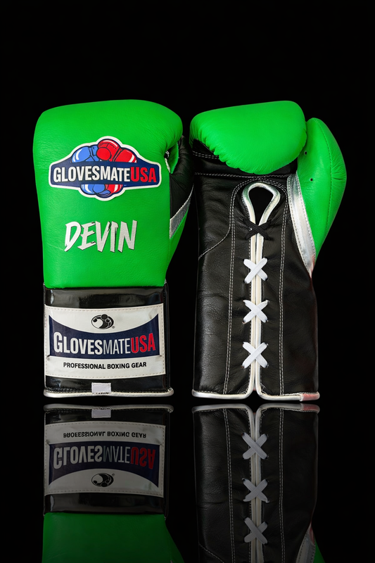 GlovesMateUSA Elite Lace-Up Boxing Gloves – Green / Black / Silver