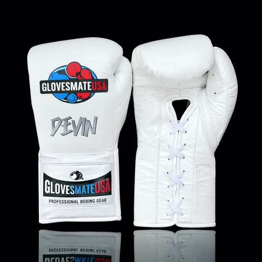 GlovesMateUSA Elite Lace-Up Boxing Gloves – White