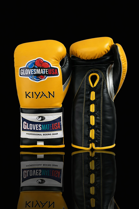 GlovesMateUSA Elite Lace-Up Boxing Gloves – Yellow / Black / Silver
