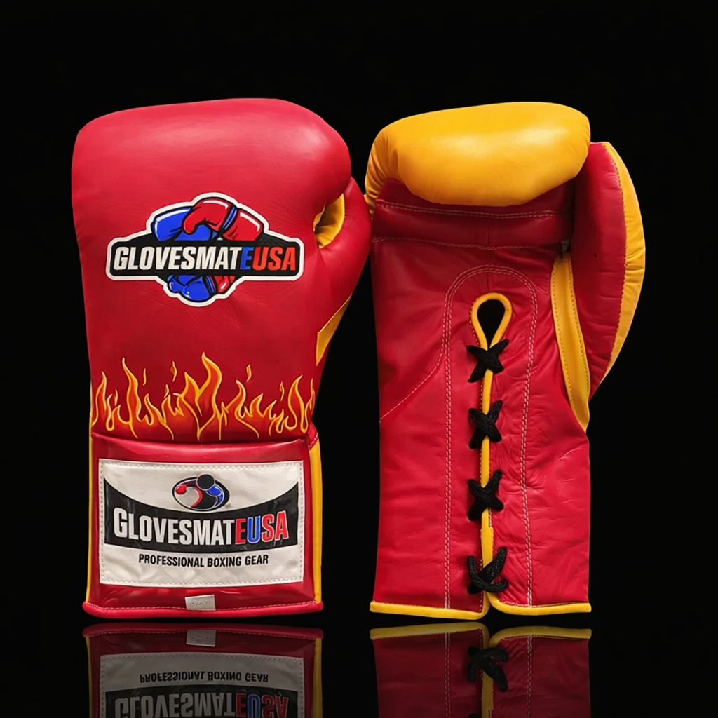 GlovesMateUSA Flame Edition Boxing Gloves Red/Yellow | Lace-Up