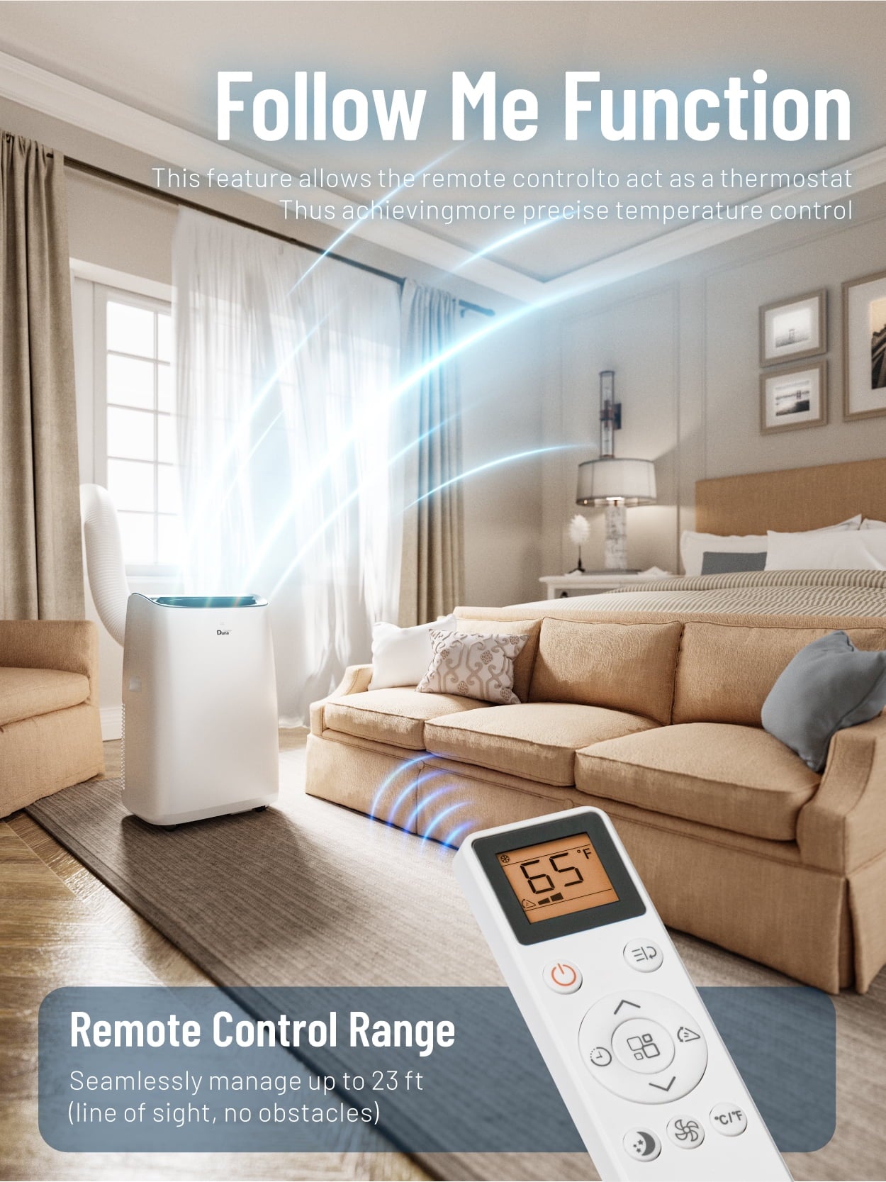 DuraComfort 14000 BTU Portable Air Conditioner, 10500 BTU SACC 3-in-1 AC Unit for 450 Sq.Ft Rooms, White