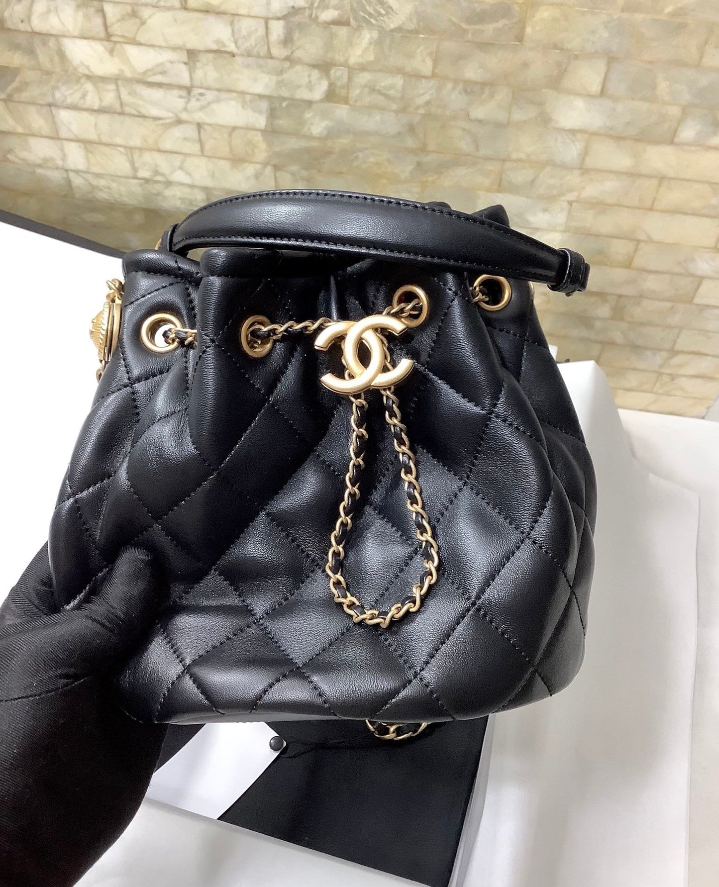 Chanel Classic Bucket Bag Gold Hardware 20cm Black