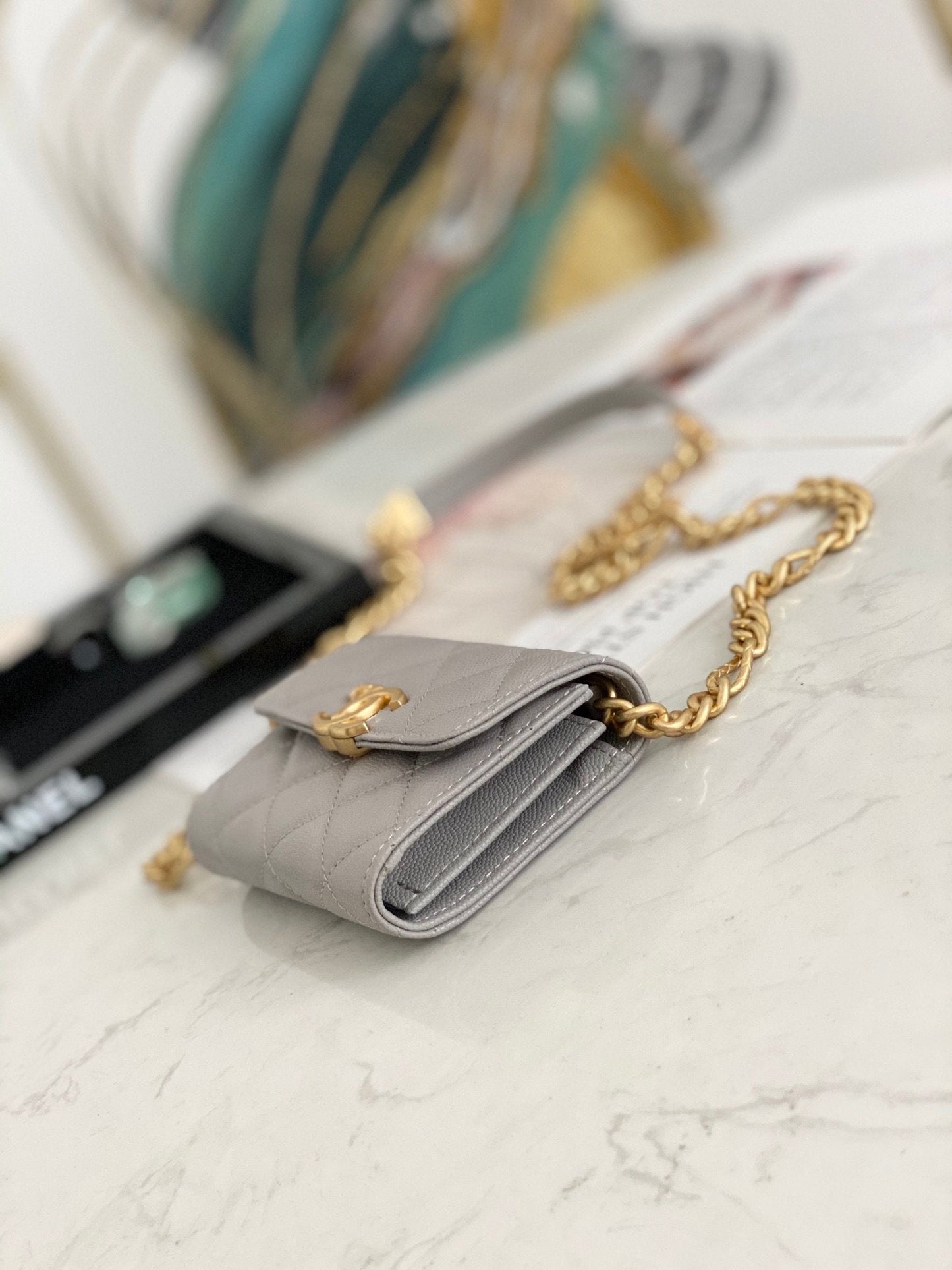 Chanel Flap Bag Mini Gold 12cm Grey