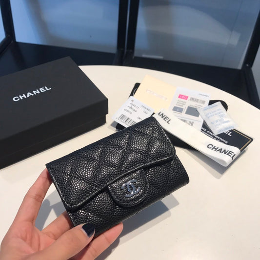 Chanel Co-Co Mini Wallet Silver Hardware 12cm Black