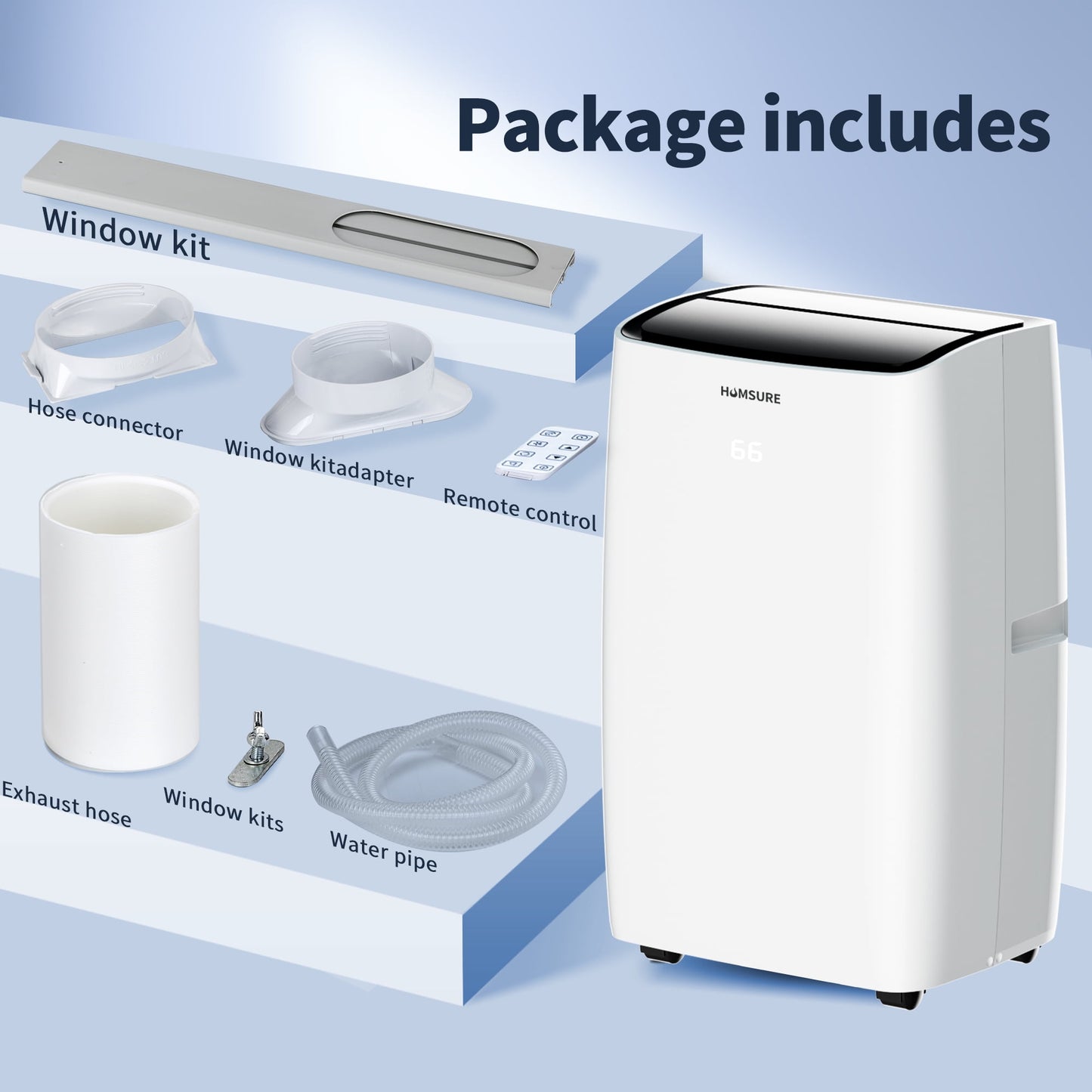 Portable Air Conditioner 14000 BTU, Suitable for 420 sq ft of Rooms, Floor Standing Air Conditioning AC Unit with Remote Control and Installation Kit, 5-In-1 Function