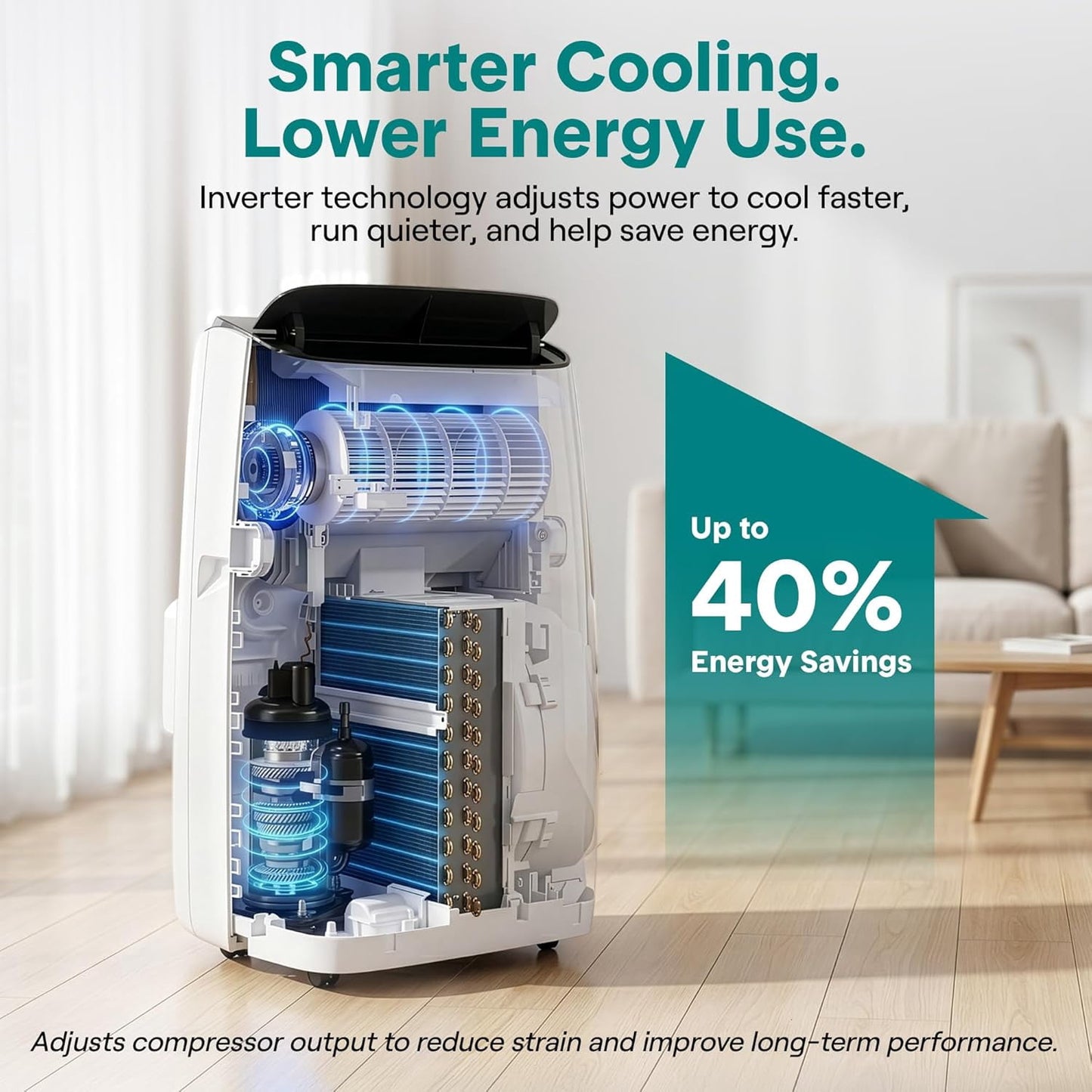 SereneLife 16000 BTU Inverter Portable Air Conditioner & Heater with Wi-Fi – Dual Hose AC Unit with Dehumidifier, Fan Modes, Window Kit & Smart Control (White)