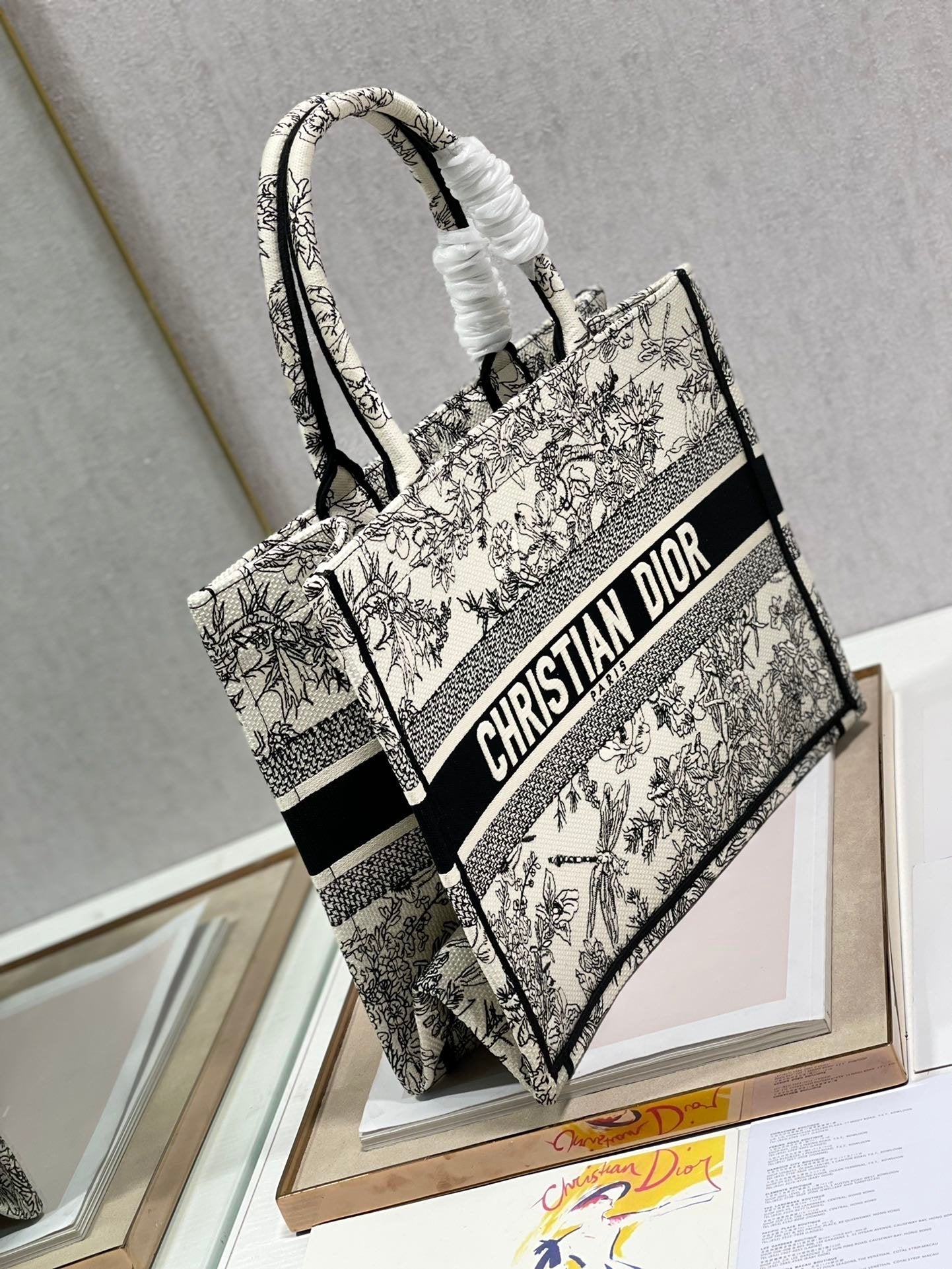 Christina Dior Medium Book Tote Bag 36cm Black/White