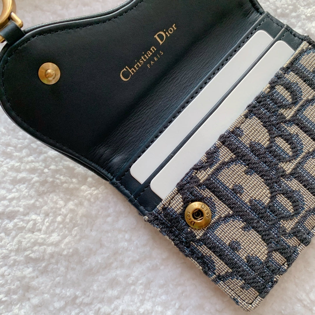 Saddle Lotus Wallet Blue Dior Oblique Jacquard 11cm