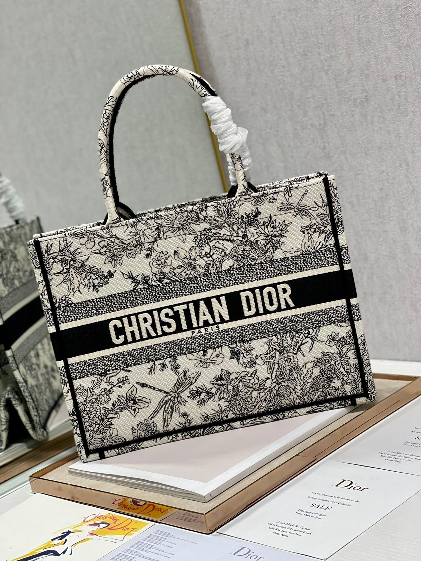 Christina Dior Medium Book Tote Bag 36cm Black/White