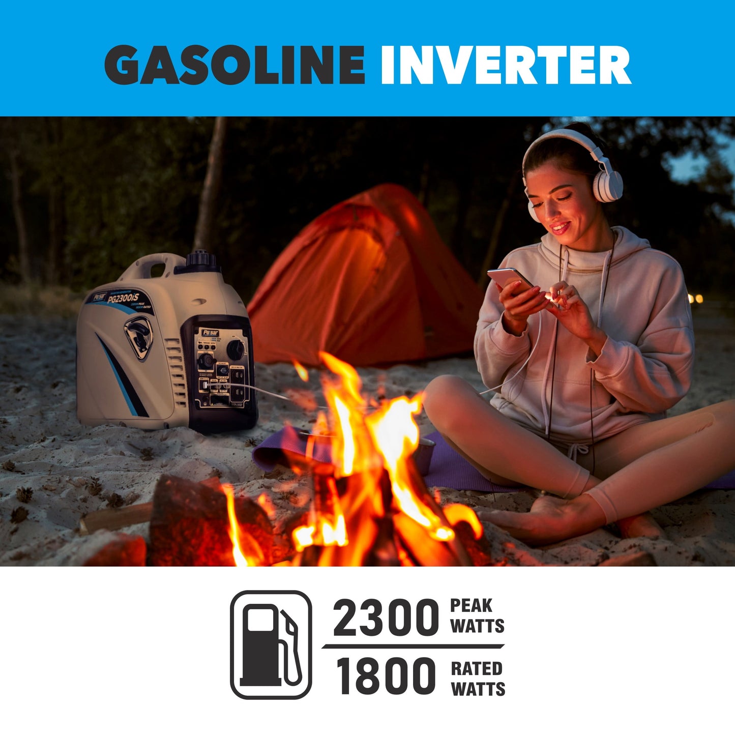 Pulsar 2300-Watt Super Quiet Gasoline Powered Inverter Generator with USB