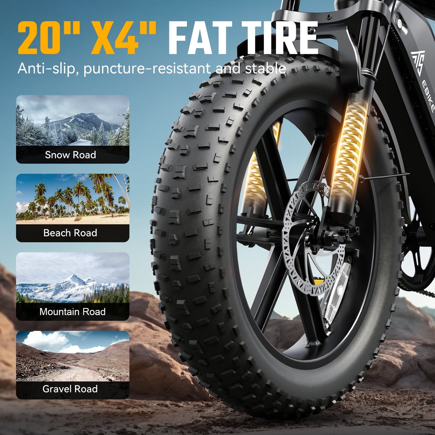 TST Electric Bike for Adults, 750W Peak 1500W Motor, 20"x4" Fat Tire, E Mountain Bike, 48V/15AH UL2849