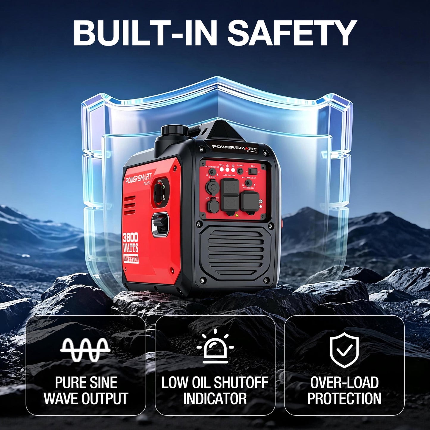PowerSmart 3800-Watt Portable Inverter Generator, Super Quiet 59dB Gas Powered Engine (143cc)