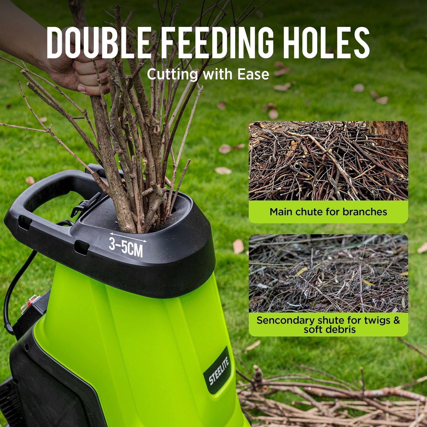 Steelite Heavy-Duty Electric Wood Chipper Shredder,120V 15-Amp Corded Leaf Mulcher with 50L Collection Bin, 1.75 Inch Cutting Diameter,Wood Chippers, Shredders, & Mulchers