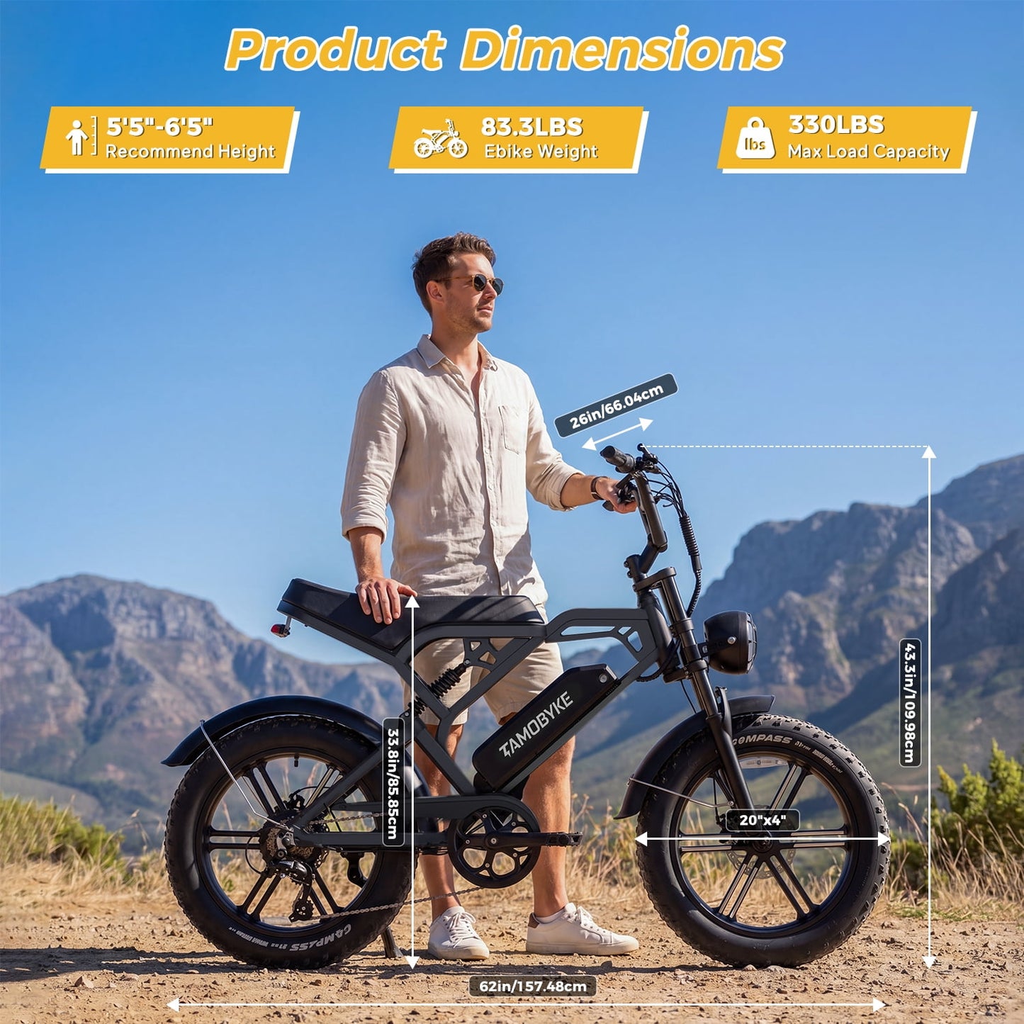 Tamobyke S20 1500W Electric Bike for Adults,48V 15.6AH 30MPH Ebike,20" Fat Tire E-Mountain Bike with Full Suspension,UL2849