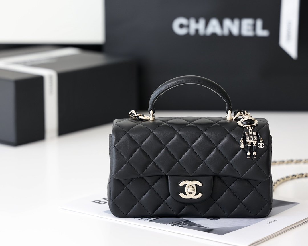 Chanel Mini Flapbag With Top Handle AS2431 20cm Black