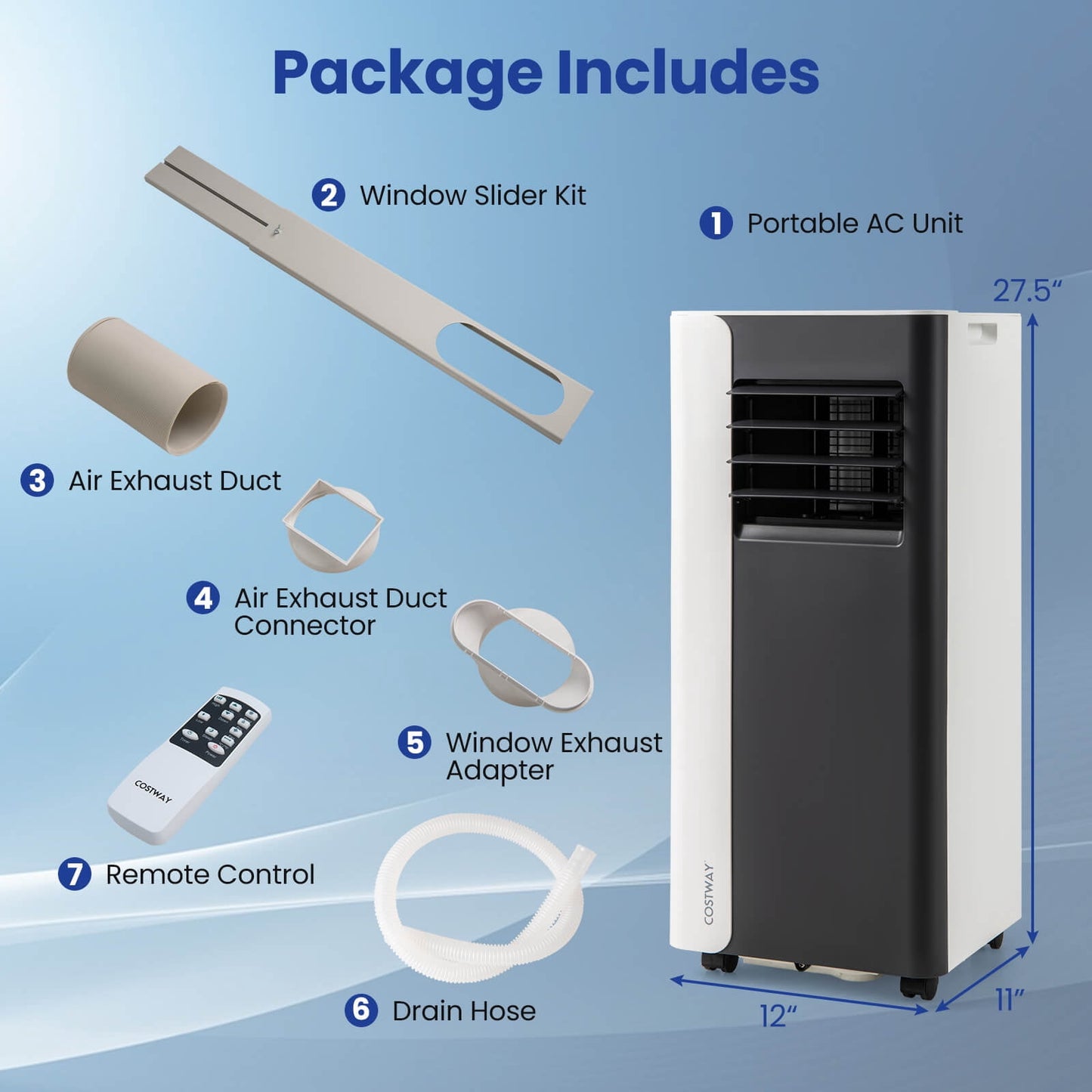 Costway 8000 BTU 3 in 1 Portable Air Conditioner with Fan & Dehumidifier Mode, Sleep Mode, 24H Timer