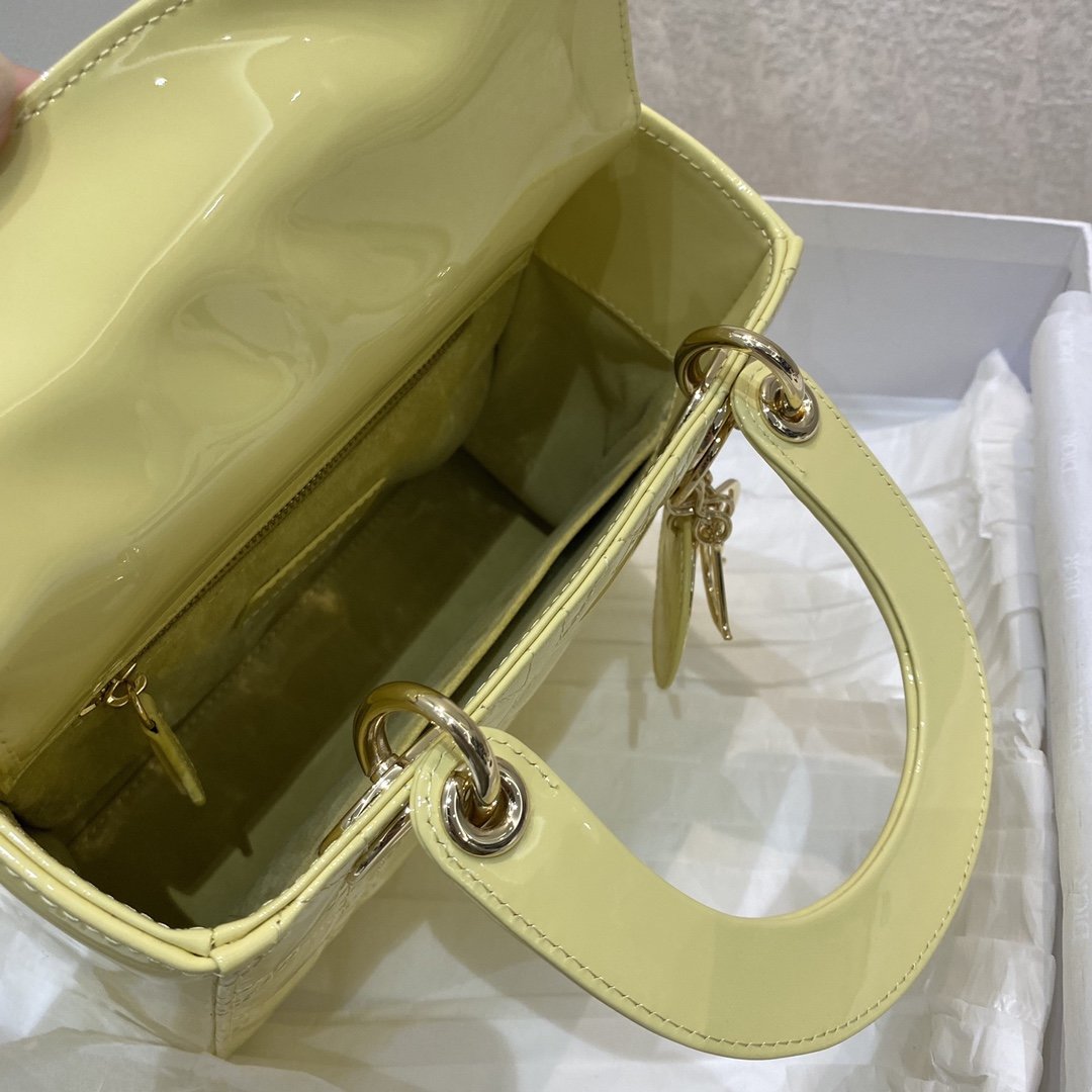 Christian Dior Lady Dior Bag Gold Hardware 20cm Yellow