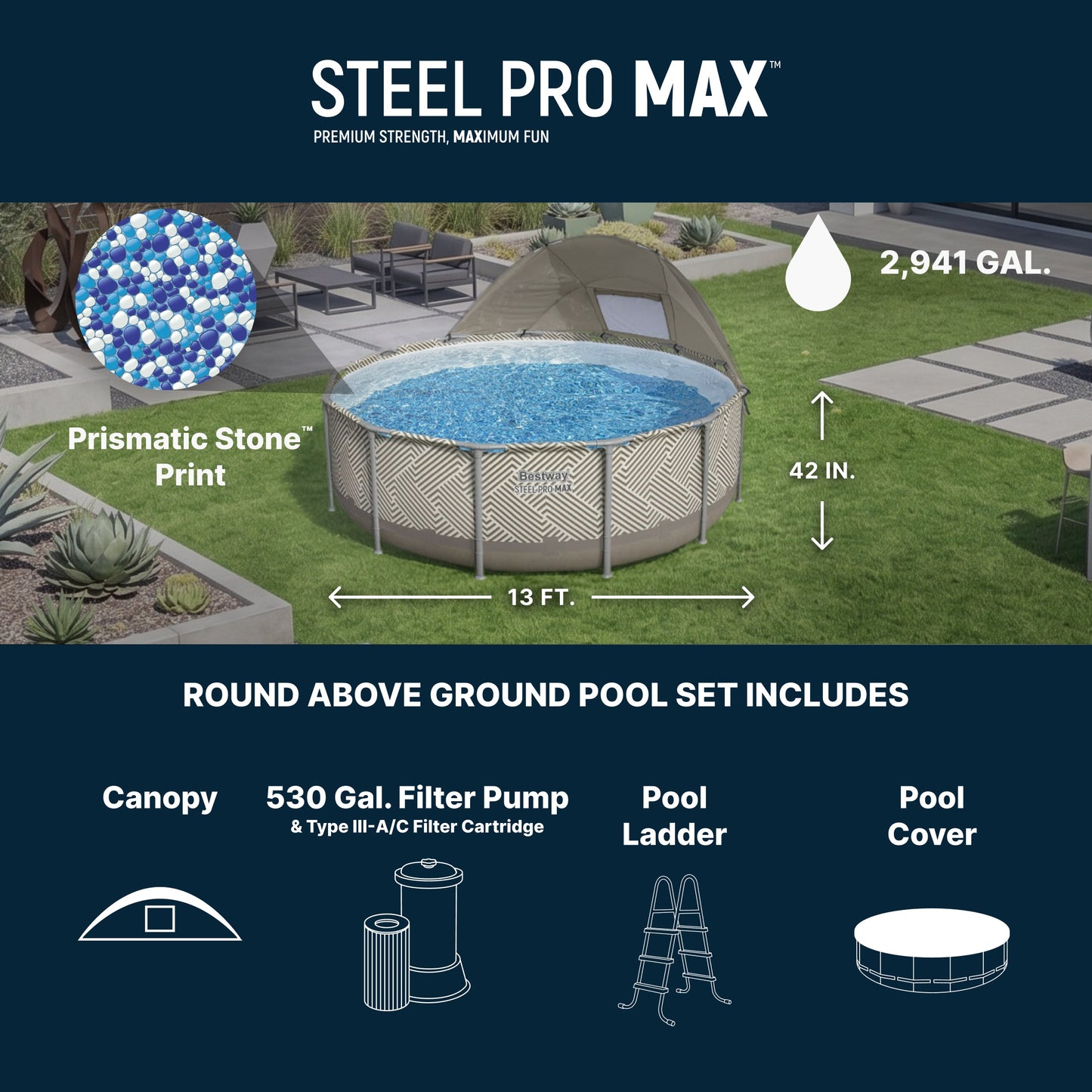 Bestway Steel Pro MAX 13' x 42" Round Above Ground Pool Set with Canopy