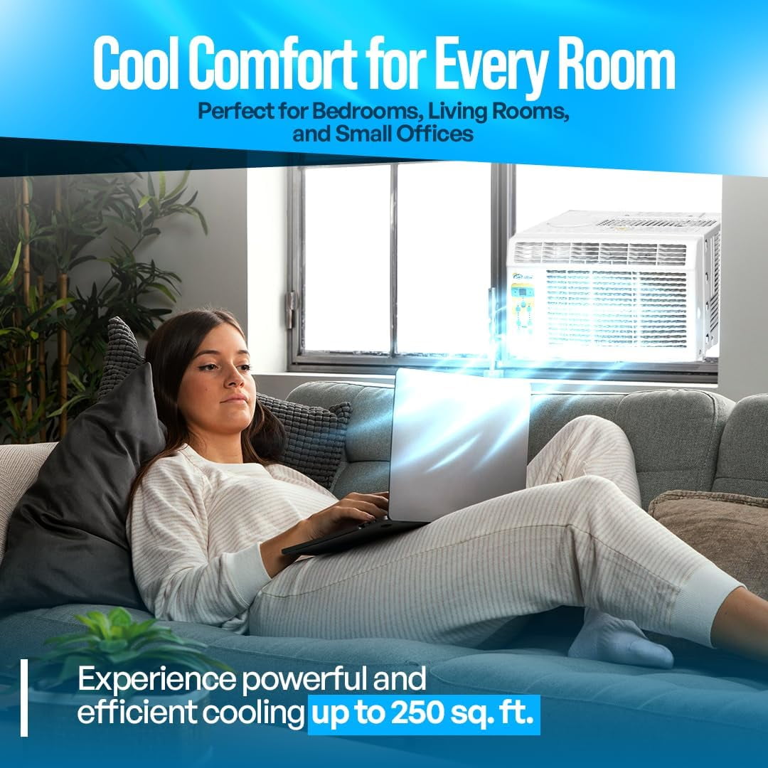 Senville 6000 BTU Window Air Conditioner, Cooling for Rooms up to 250 sq ft, Washable Filter, Easy to Use