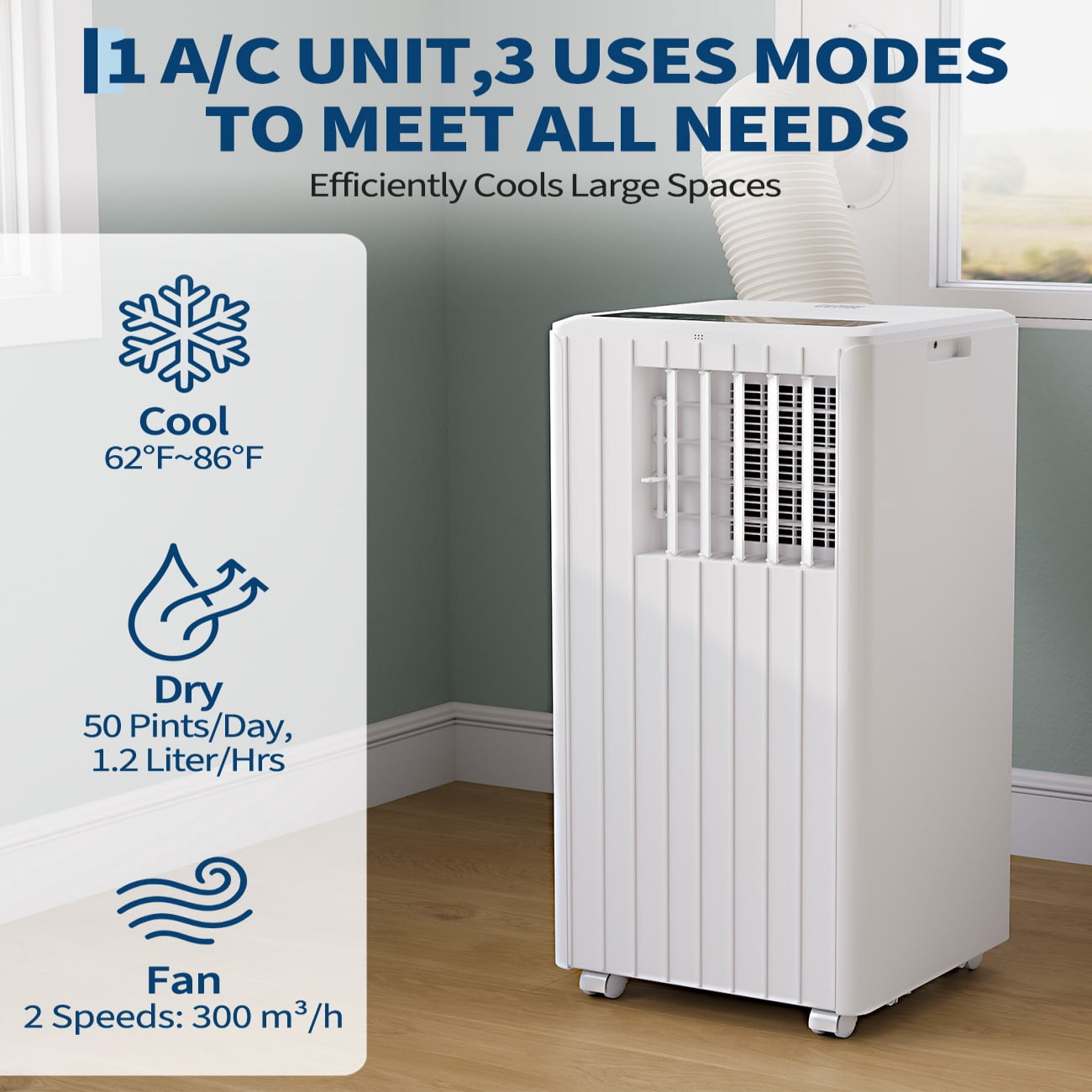 JoanKaren 8000 BTU Portable Air Conditioner Up to 350 Sq. Ft. 3-in-1 AC Unit with Cooling,Dehumidifier & Fan,Energy-Saving,24-Hr Timer,Full Window Kit,White