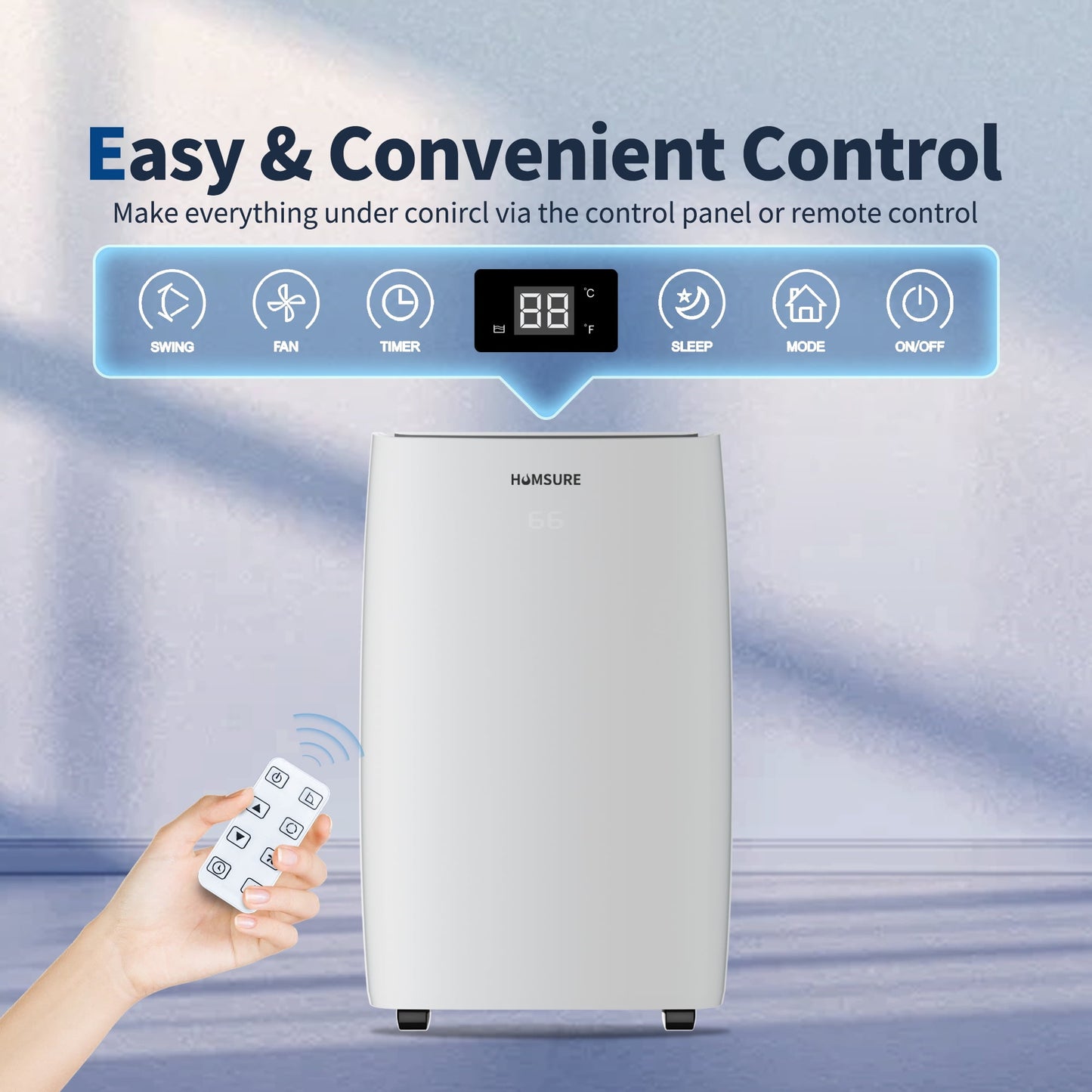 Portable Air Conditioner 14000 BTU, Suitable for 420 sq ft of Rooms, Floor Standing Air Conditioning AC Unit with Remote Control and Installation Kit, 5-In-1 Function