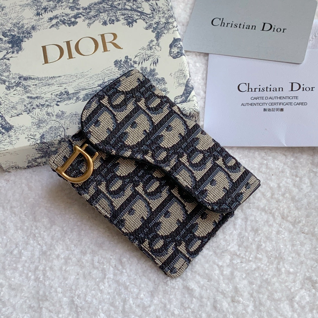 Christian Dior Saddle Flap Card Holder Black Wallet 11cm