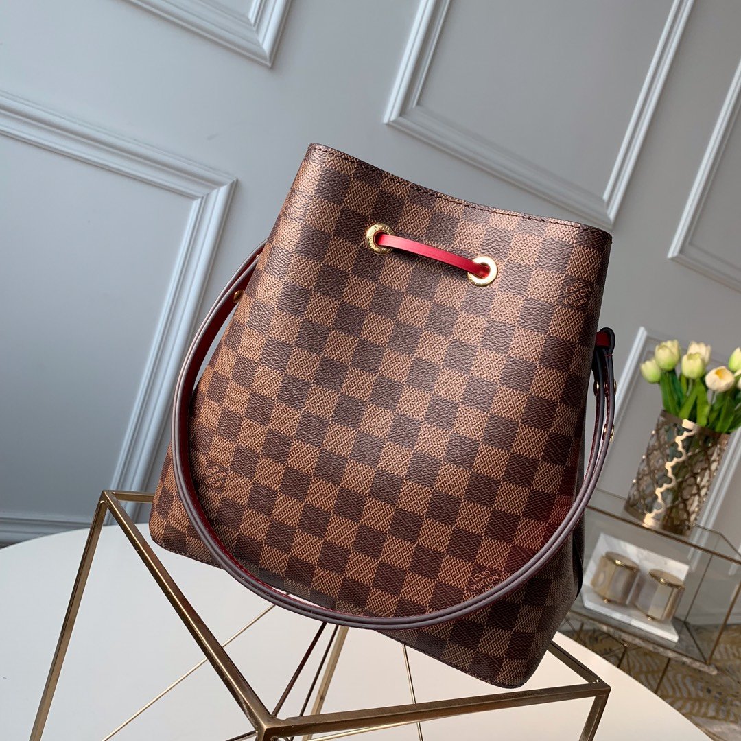 Louis Vuitton NeoNoe Bucket Bag MM Damier Azur Canvas Spring/Summer Collection N50042 Red