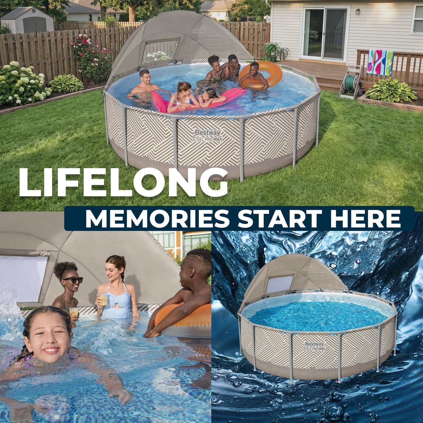 Bestway Steel Pro MAX 13' x 42" Round Above Ground Pool Set with Canopy
