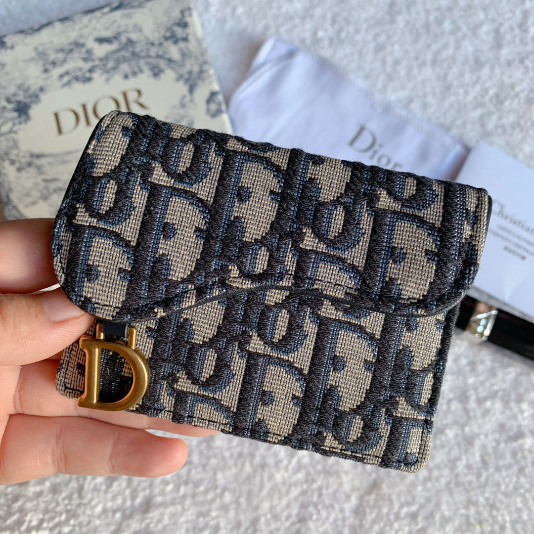 Saddle Lotus Wallet Blue Dior Oblique Jacquard 11cm