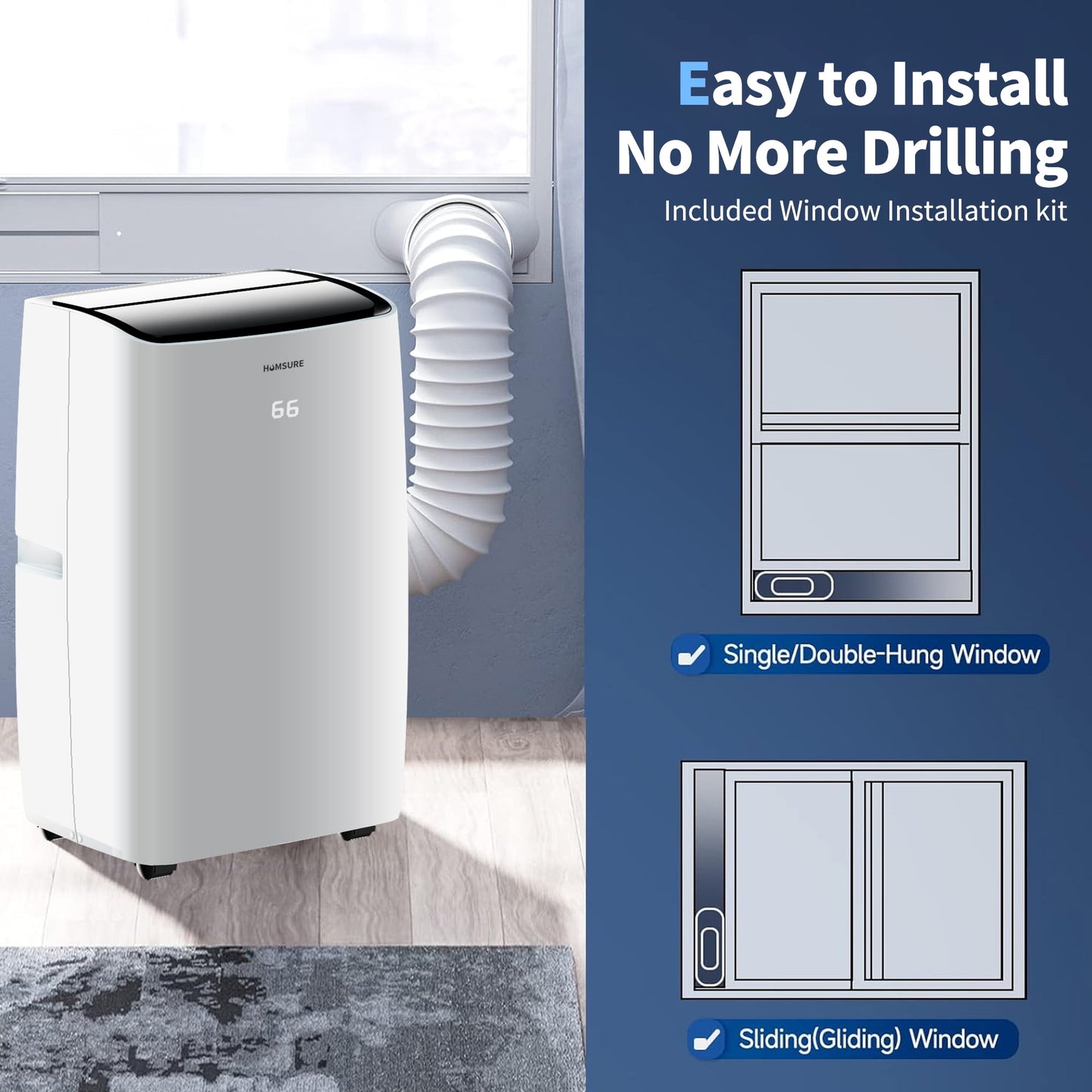 Portable Air Conditioner 14000 BTU, Suitable for 420 sq ft of Rooms, Floor Standing Air Conditioning AC Unit with Remote Control and Installation Kit, 5-In-1 Function