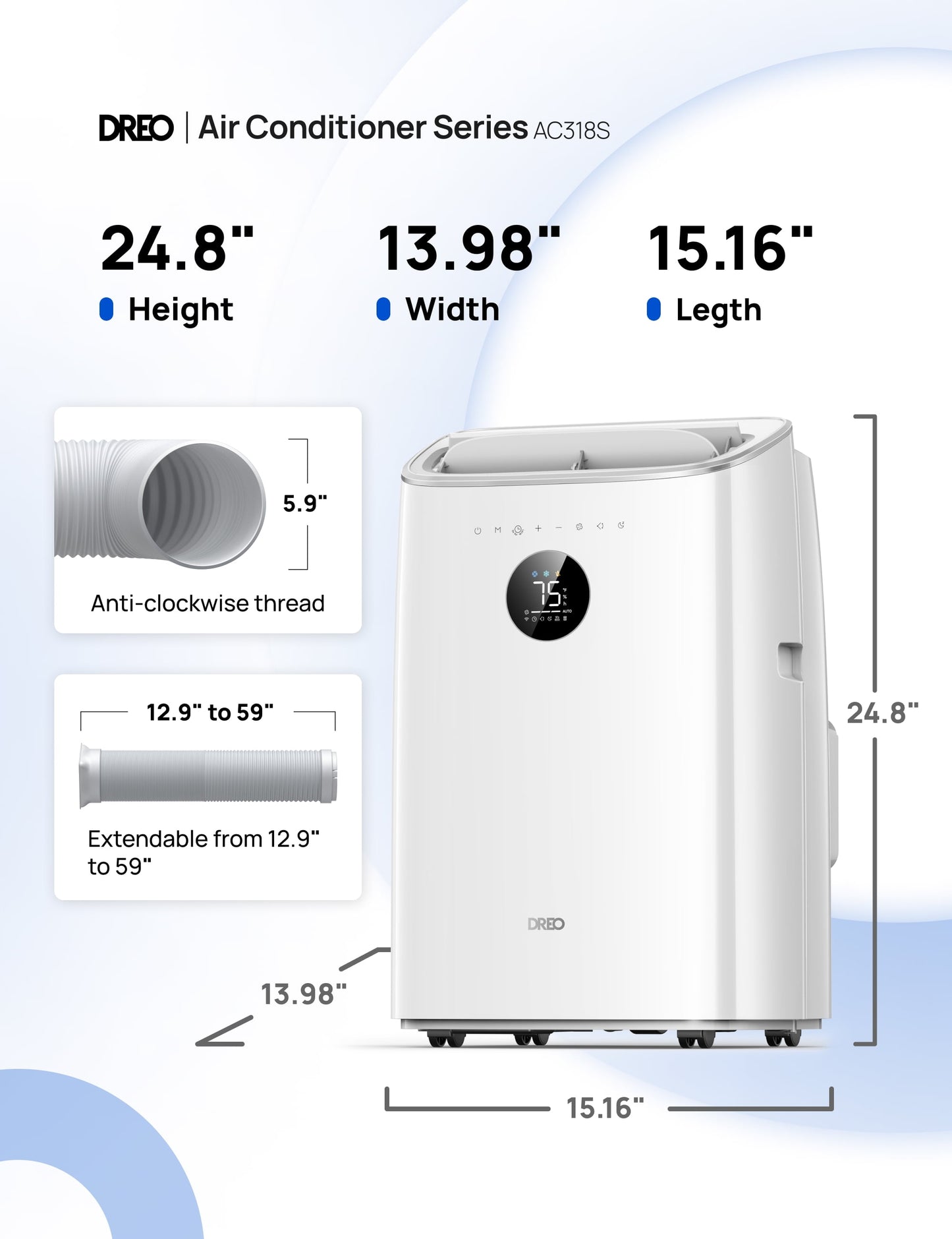 DREO Portable Air Conditioner 8000 BTU ASHRAE (5000 BTU DOE), Drainage-free Cooling, 45dB Quiet Smart Standing AC for Room, APP/Voice/Remote, 24H Timer with Fan/Dehumidifier, Covers up to 150 sq. ft