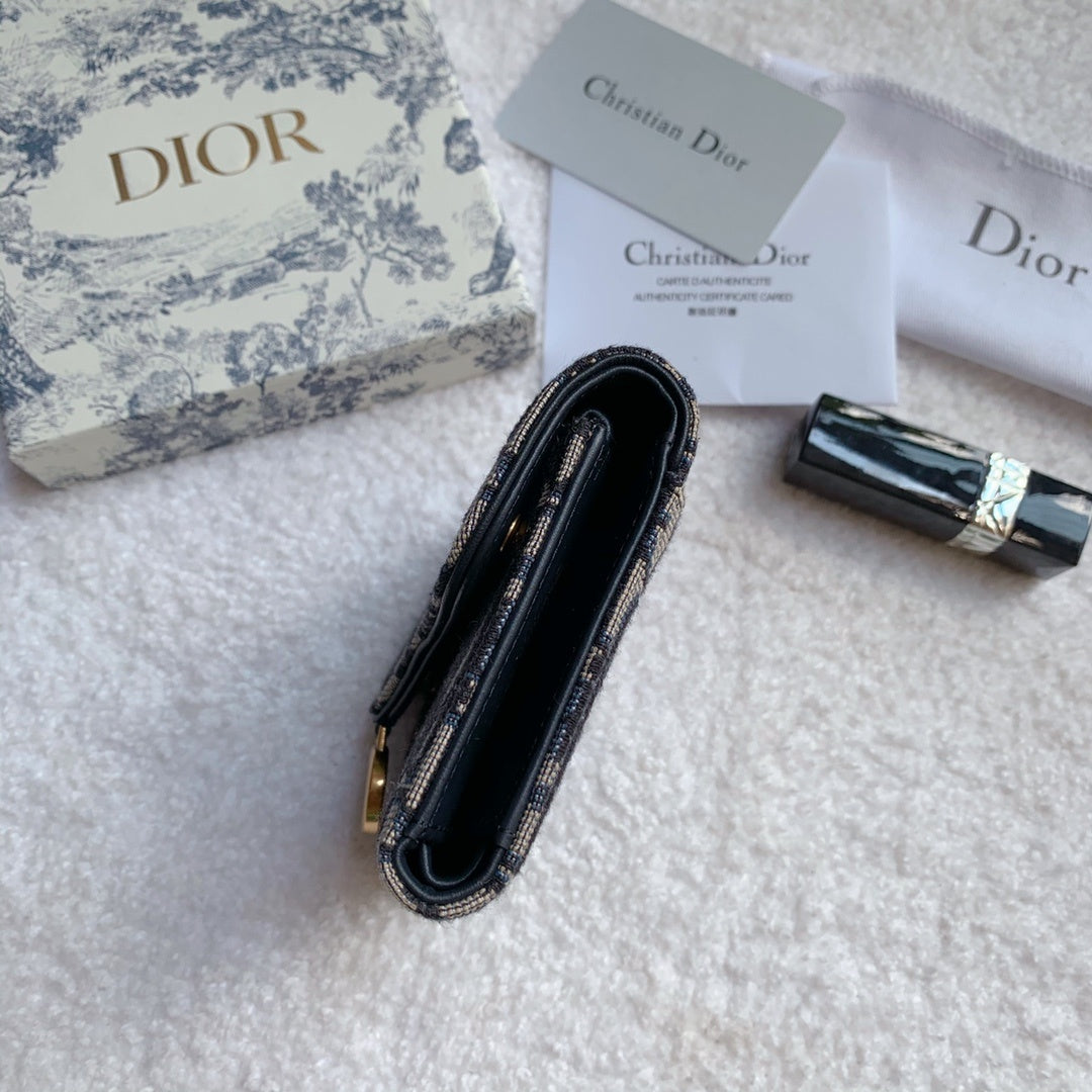 Christian Dior Saddle Flap Card Holder Black Wallet 11cm