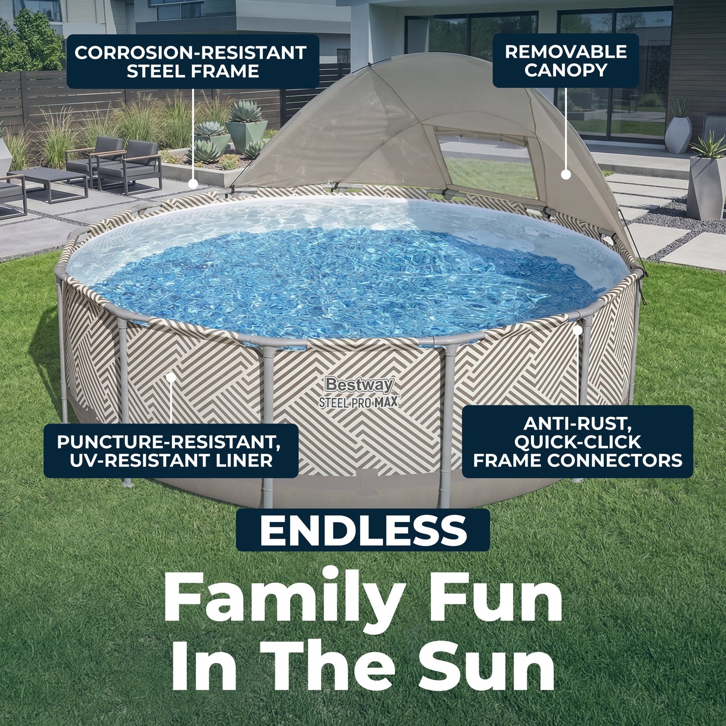 Bestway Steel Pro MAX 13' x 42" Round Above Ground Pool Set with Canopy