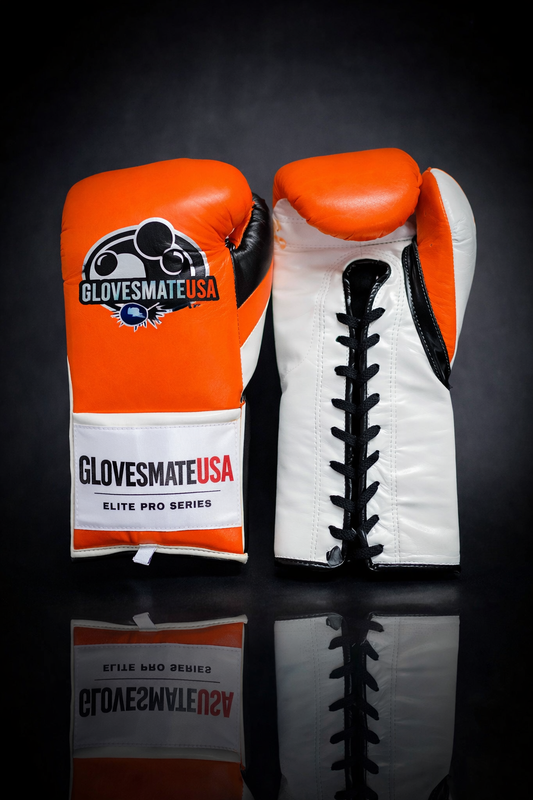 GlovesMateUSA Elite Pro Lace-Up Boxing Gloves Orange & White