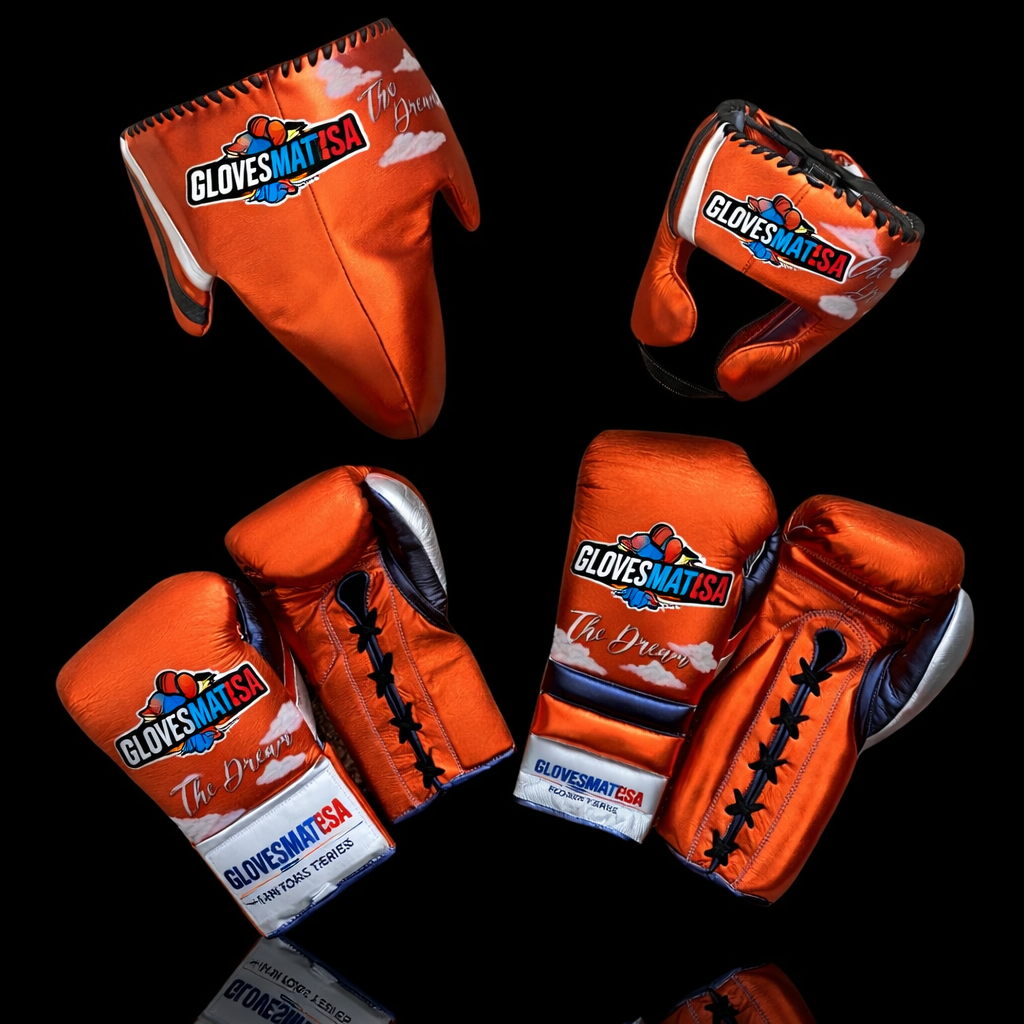 GlovesMateUSA Elite Pro Boxing Set – Headgear, Groin Guard & Lace-Up Gloves (Orange Pro Series)